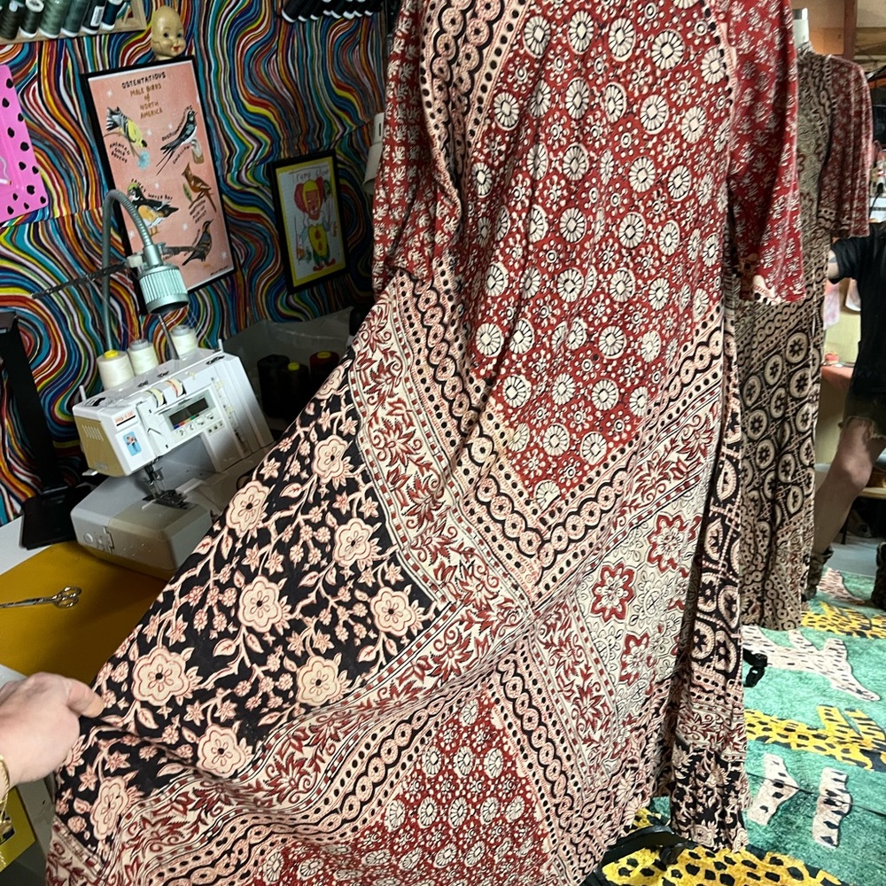 Vintage 70’s Rust Floral Print Indian Cotton Gauze Maxi Dress - Picture 7 of 7
